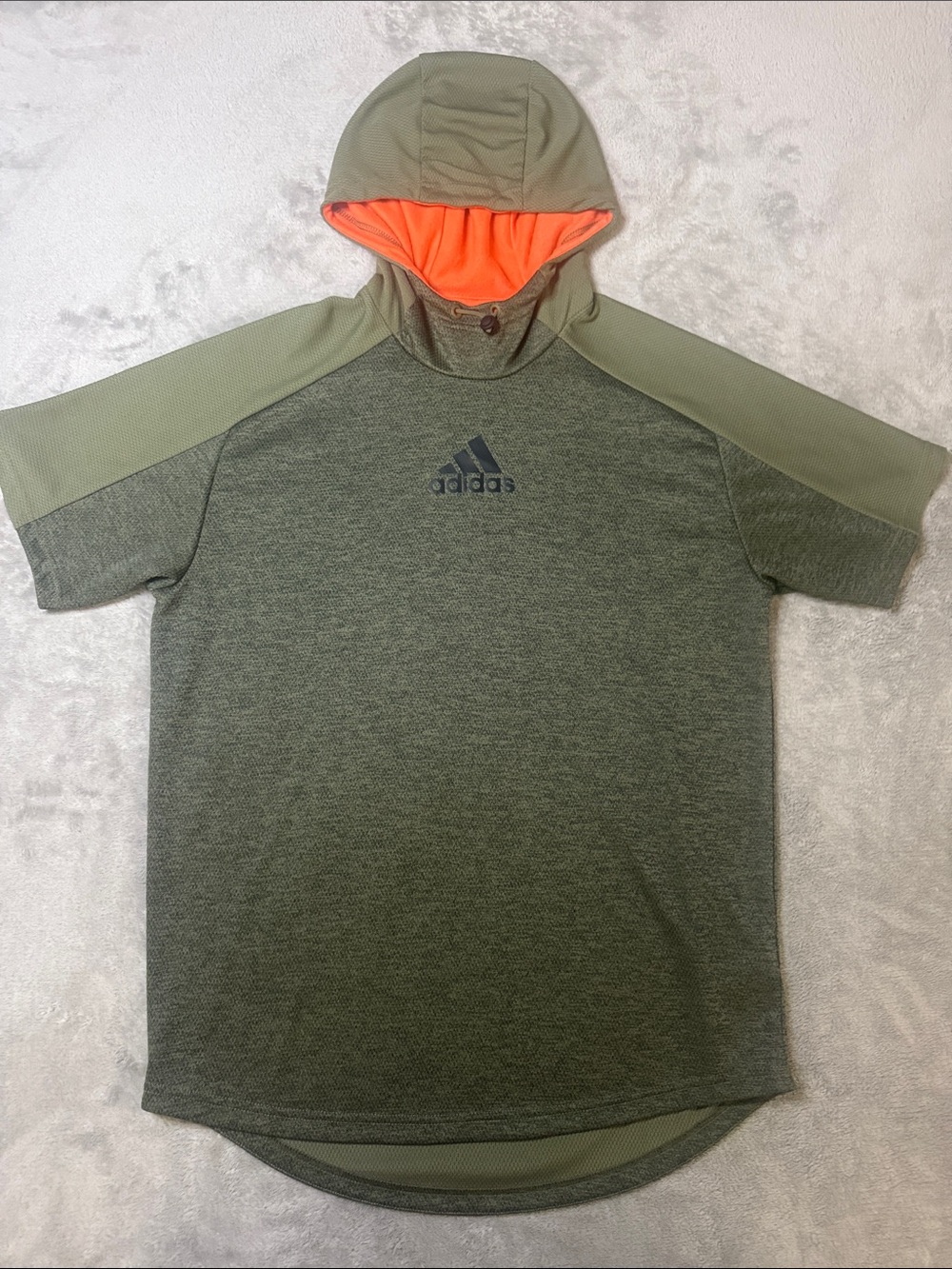ADIDAS Olive Green Short-Sleeve Hooded Performance Tee